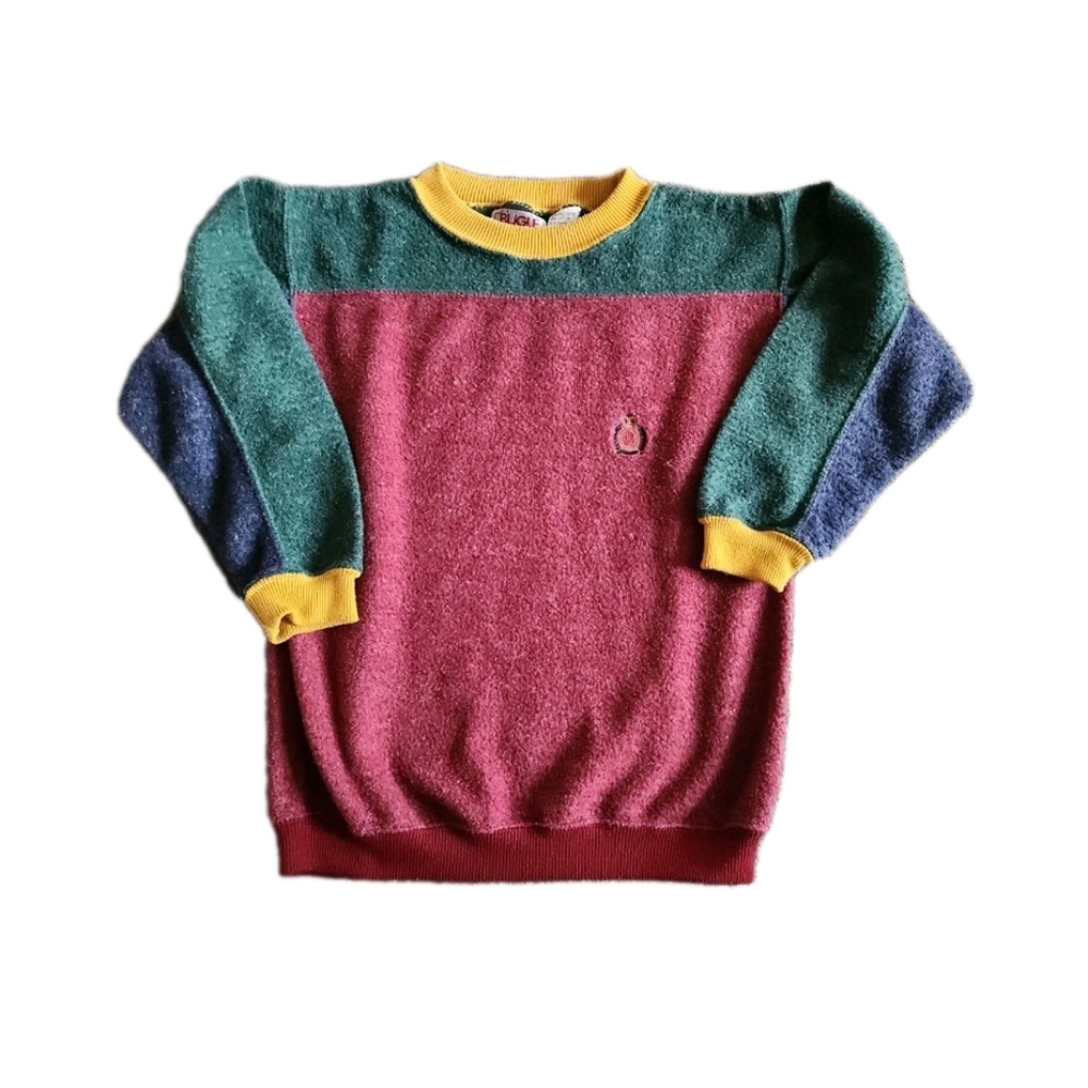 Vintage Bugle Boys Sweatshirt Color Block Preppy Kids Size 7 Xl 90’s 80s